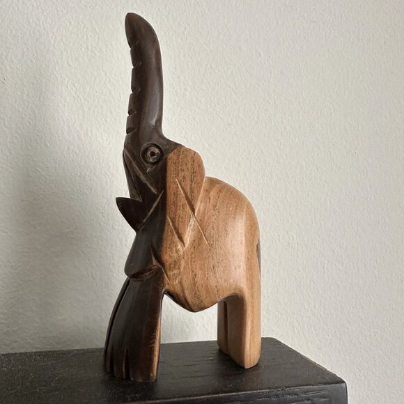 Hand Carved wooden elephant 5 inches tall trunk up beautiful - Picture 2 of 16